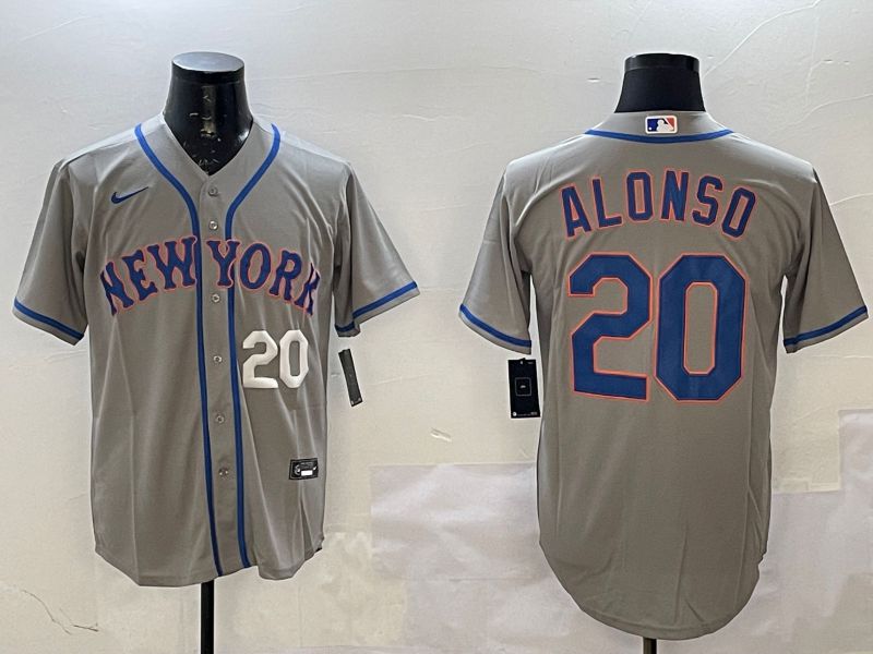 Men New York Mets #20 Alonso Grey Game 2025 Nike MLB Jersey style 3